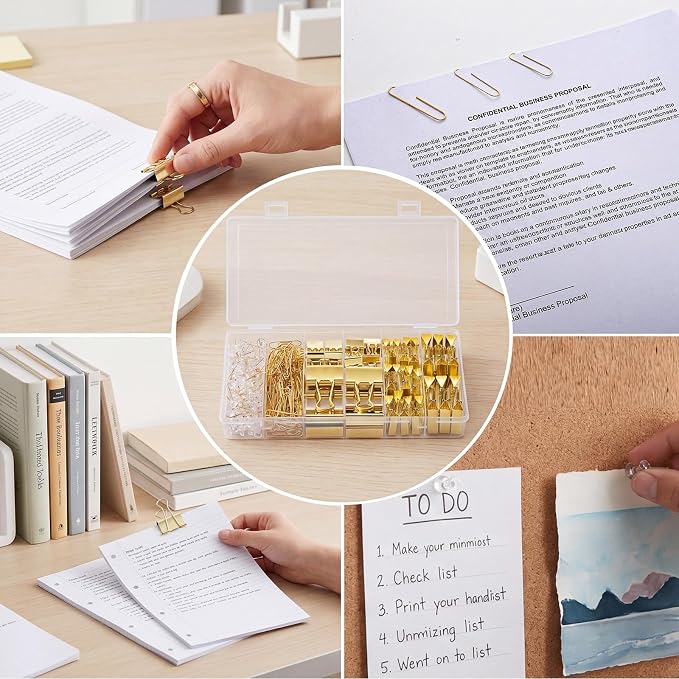 BESARME Gold Paper Clips and Binder Clips Set - Image 3