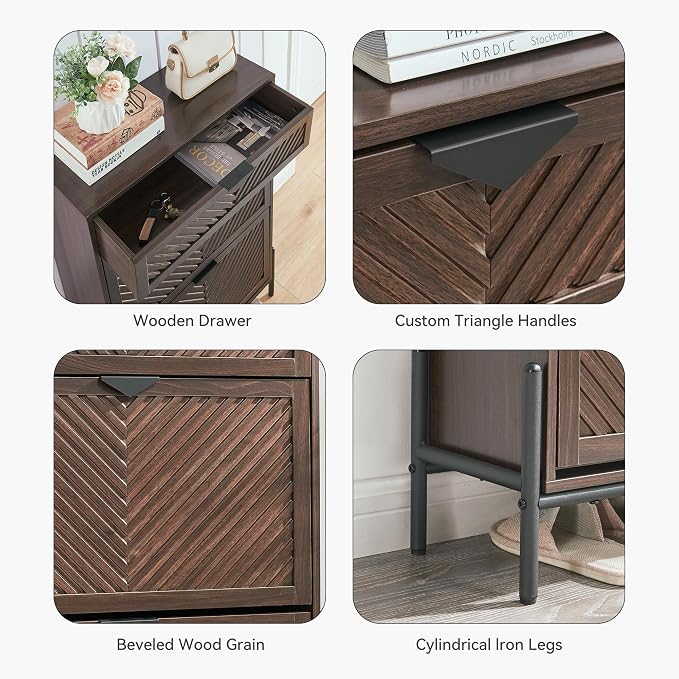 Shoe Cabinet with 2 Flip Drawers, Narrow Entryway Rack, Freestanding, - Image 6