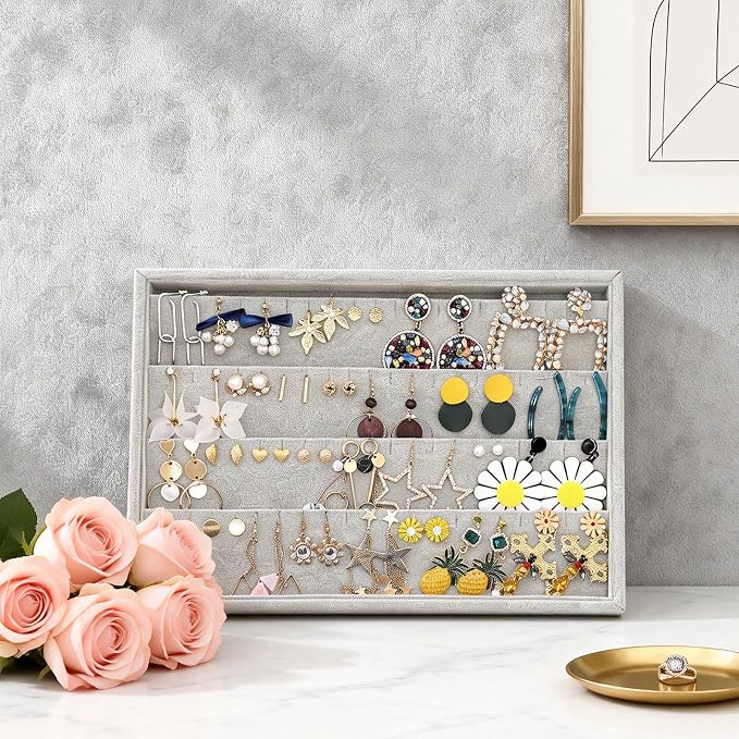 Stratalife 40 Pairs Stud Earring Organizer Tray, Stackable Velvet Jewelry - Image 3