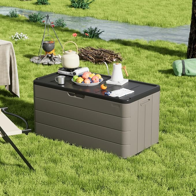 ZZM 110 Gallon Lockable Resin Deck Box, Waterproof Outdoor Storage Box - Image 6