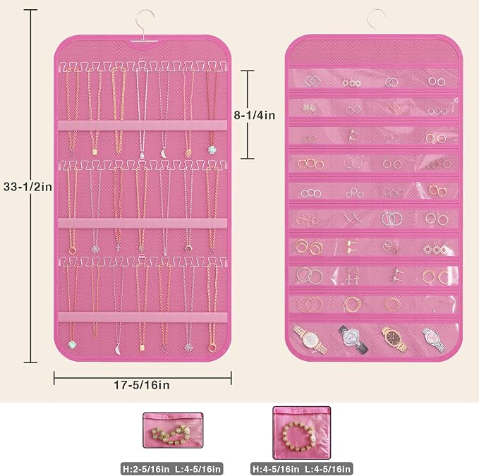 Hanging Jewelry Organizer Storage, 40 Pockets 36 Hooks Necklace Earring - Image 6