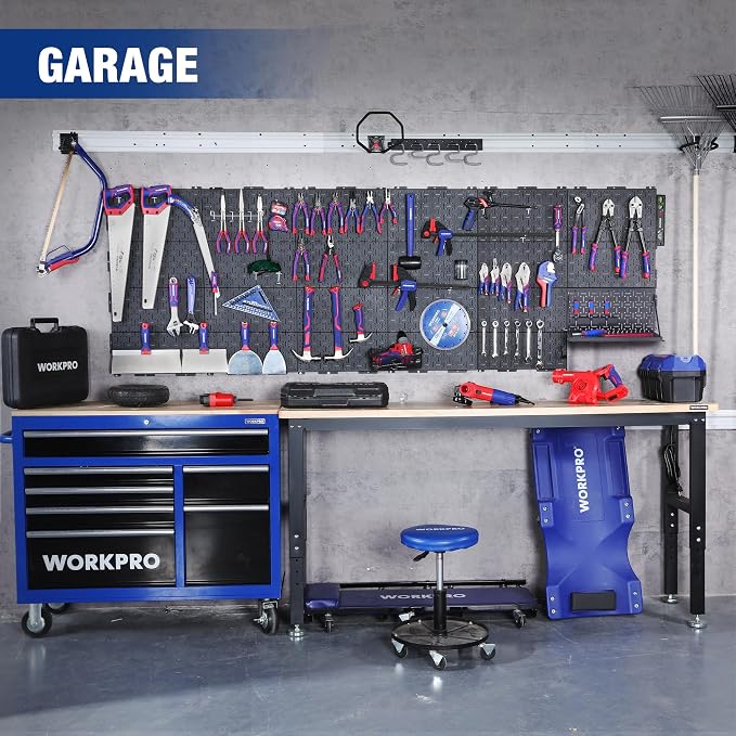 WORKPRO 16”x 16” Metal Peg Board, Foldable Black Pegboard - Image 8