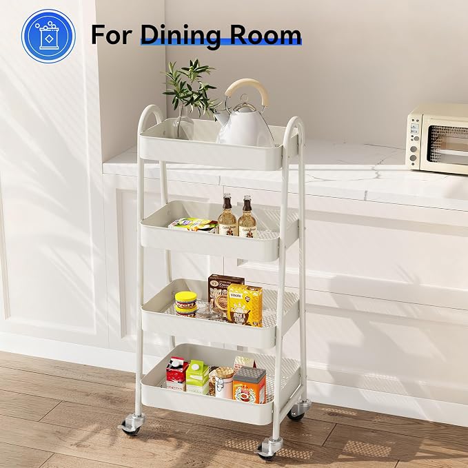 OLIXIS Metal 4 Tiers Utility Rolling Cart, Mobile Storage Shelf - Image 6