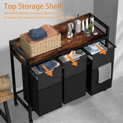 Laundry Sorter 3 Section, 360°Rolling Laundry Basket, 3 Pull-Out and Removable - Image 4