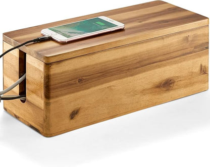 Acacia Wood Cable Management Box Round Edge by TIDITA