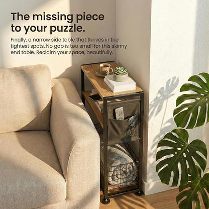 Skinny Side Table with Storage, 3 Tier Slim Side Tables - Image 3