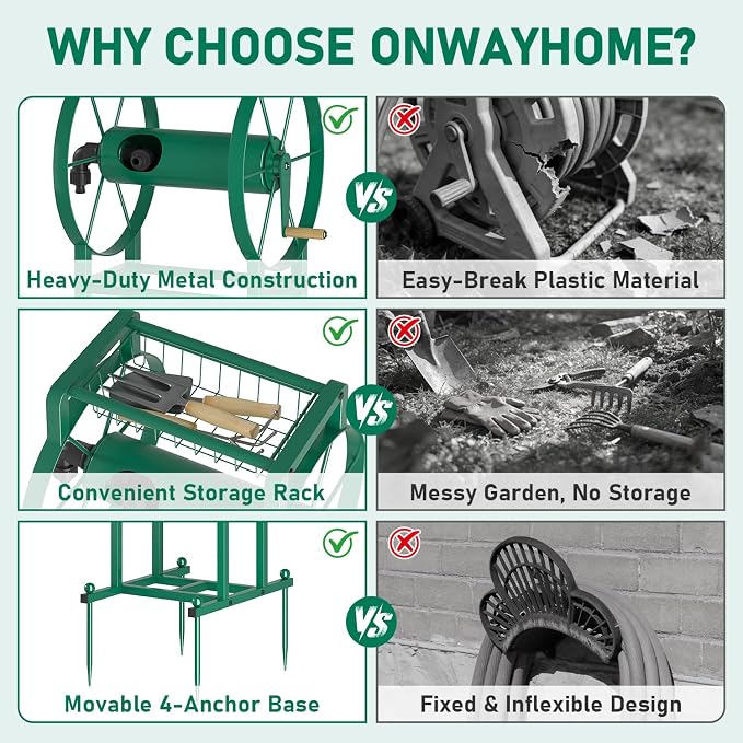 Garden Hose Reel Stand with Storage Rack - 125ft 5/8" Water Hose Organizer - Image 4