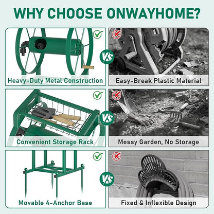 Garden Hose Reel Stand with Storage Rack - 125ft 5/8" Water Hose Organizer - Image 4