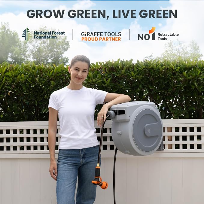 Giraffe Tools Heavy Duty Retractable Garden Hose Reel 1/2 130 FT, Wall Mounted - Image 7
