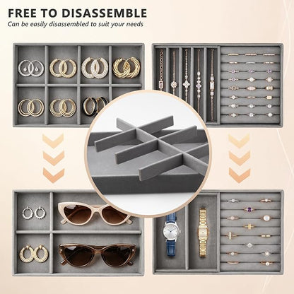 Jewelry Organizer for Drawer, Velvet Jewelry Drawer Organizer Inserts, 4-Layer - Image 3