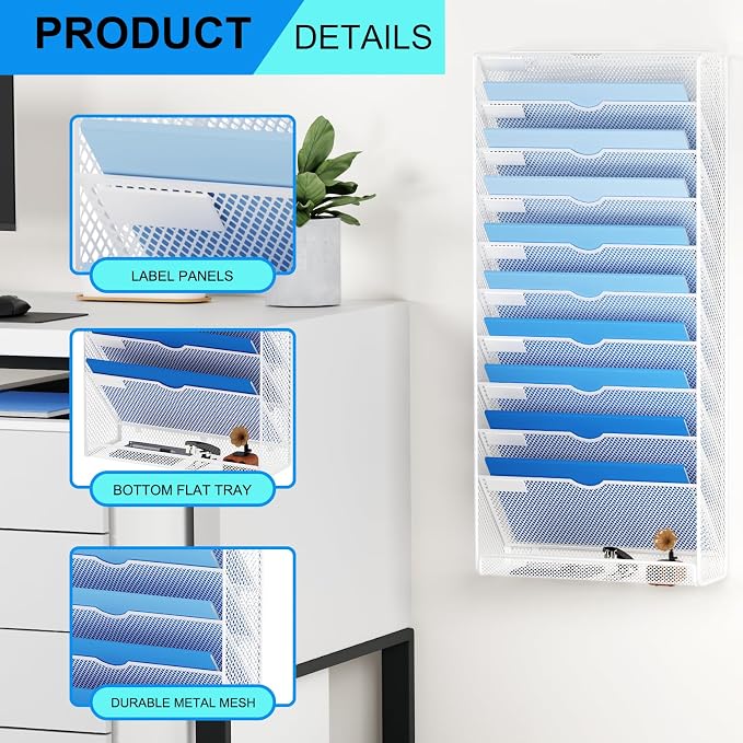 Hanging Wall File Organizer 10 Tier Wall Mounted File Holder Document Wall - Image 4