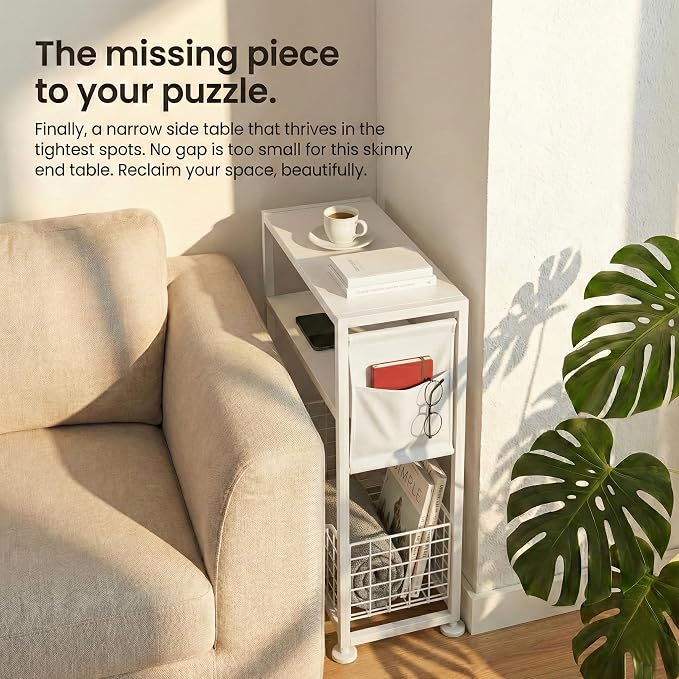 Skinny Side Table with Storage, 3 Tier Slim Side Tables - Image 3