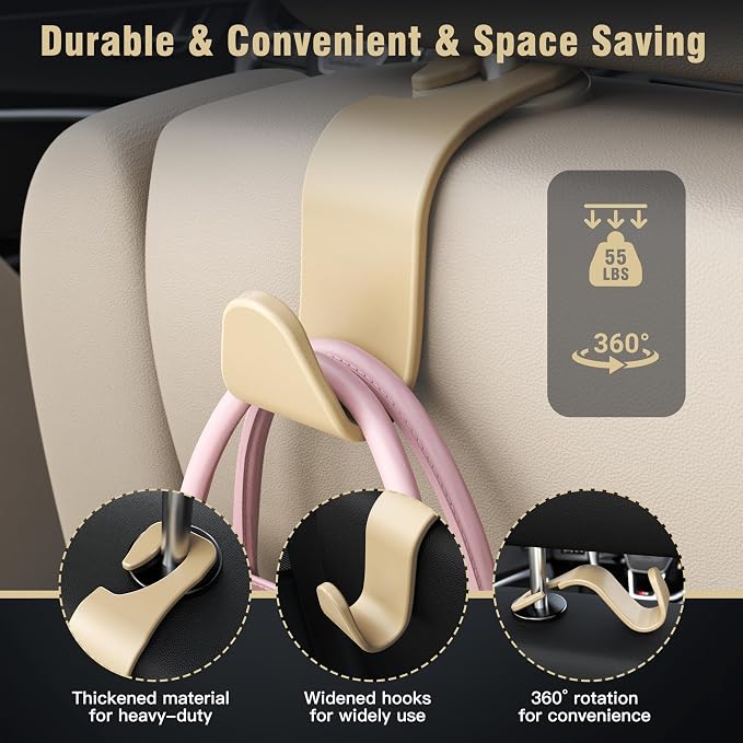 Amooca 4-Pack Car Headrest Hooks Vehicle Storage Organizer - Image 5