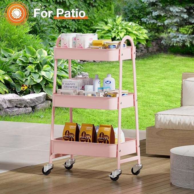 NEWBULIG 3-Tier Metal Rolling Storage Cart, Heavy Duty Mobile Utility Organizer - Image 8