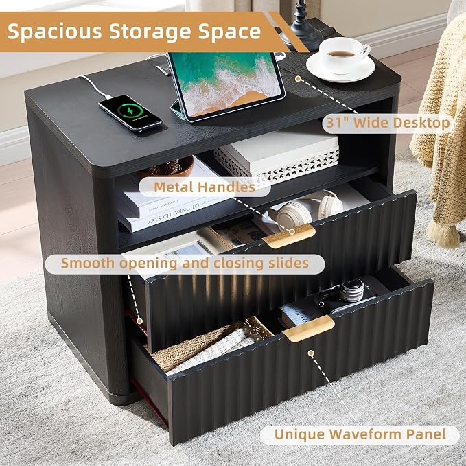 LEYAOYAO 31" Wide Fluted Nightstand - Image 7