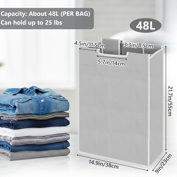 3 Pack Large Laundry Sorter Replacement Bags, Light Gray, 600D Oxford Cloth - Image 2