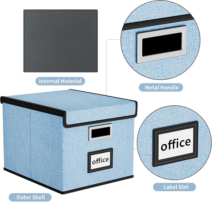 File Organizer Box with Lids, Collapsible File Folder Organizer | File Box with - Image 4