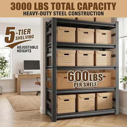 5 Tier Metal Bookshelf with Anti-Drop Fence, Heavy Duty 3000 LBS Modern Deep - Image 5