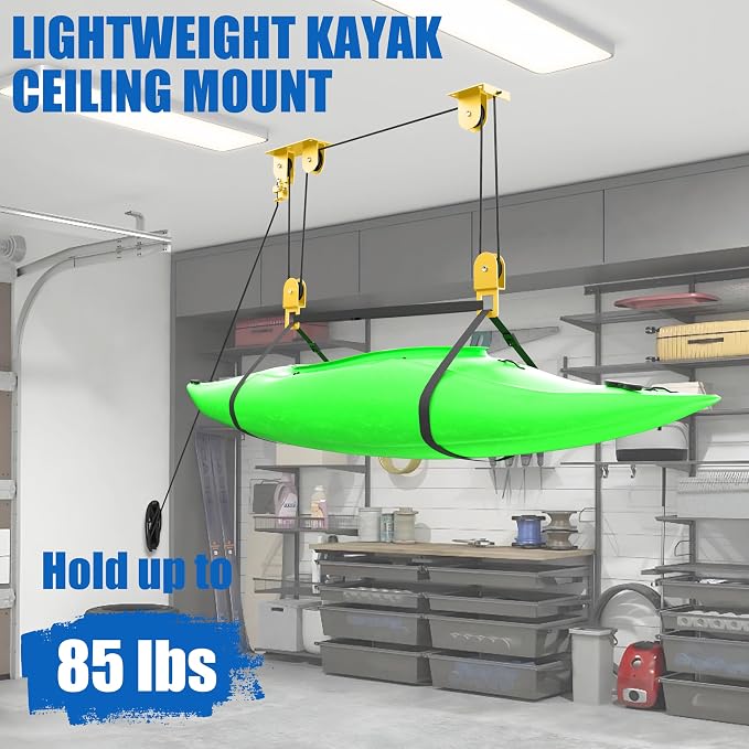 2 Pack Kayak Hoist for Garage Ceiling Storage, Kayak Lift Pulley System - Image 2