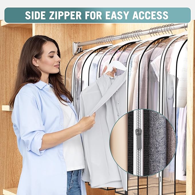Liuoud Clear Garment Bag for Hanging Clothes 10” Gusseted, 40&60” Suit Bags for - Image 4