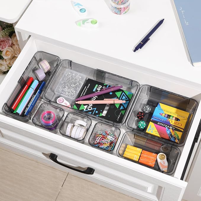 20 Pcs Adjustable Clear Drawer Organizer, Extendable Vanity Storage Bins - Image 7
