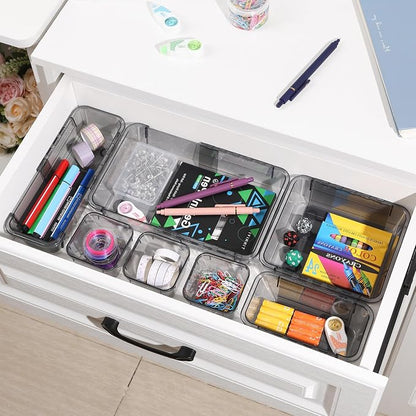 20 Pcs Adjustable Clear Drawer Organizer, Extendable Vanity Storage Bins - Image 7