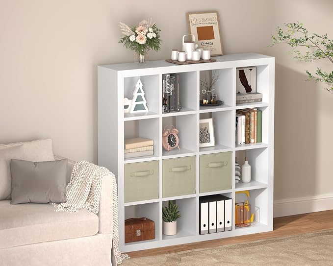 furtble Bookshelf with Storage Bins, 16-Cube Storage Organizer with Back Panels - Image 2