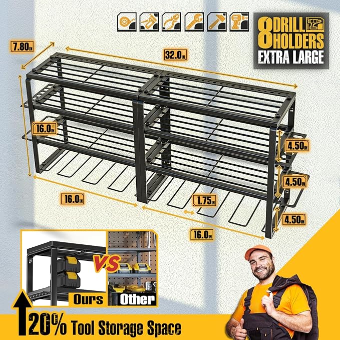 Spampur Power Tool Organizer Wall Mount | 4 Layers, Heavy Duty, Garage Storage - Image 5