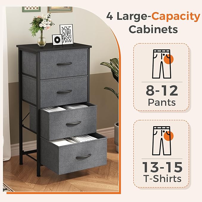 Sweetcrispy Dresser for Bedroom, 4 Drawer Storage Cabinet, Tall Nightstand | - Image 4