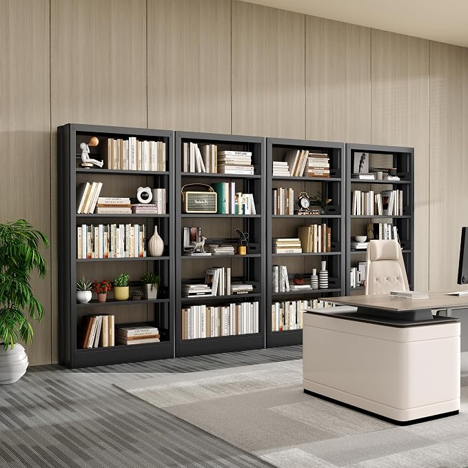 5-Tier Bookcase with Adjustable Storage Shelves, Metal Bookshelf with Book - Image 5