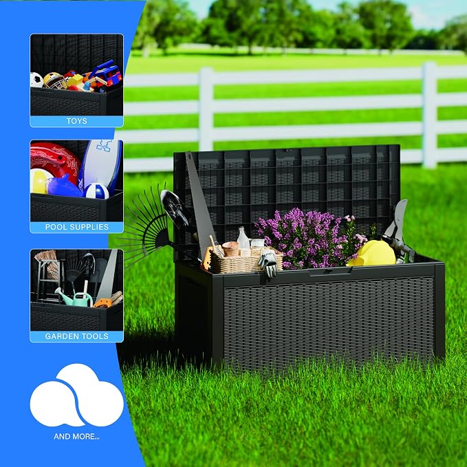 100 Gallon Deck Box, Resin Outdoor Indoor Waterproof Storage Box, Lockable - Image 4