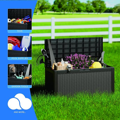 100 Gallon Deck Box, Resin Outdoor Indoor Waterproof Storage Box, Lockable - Image 4
