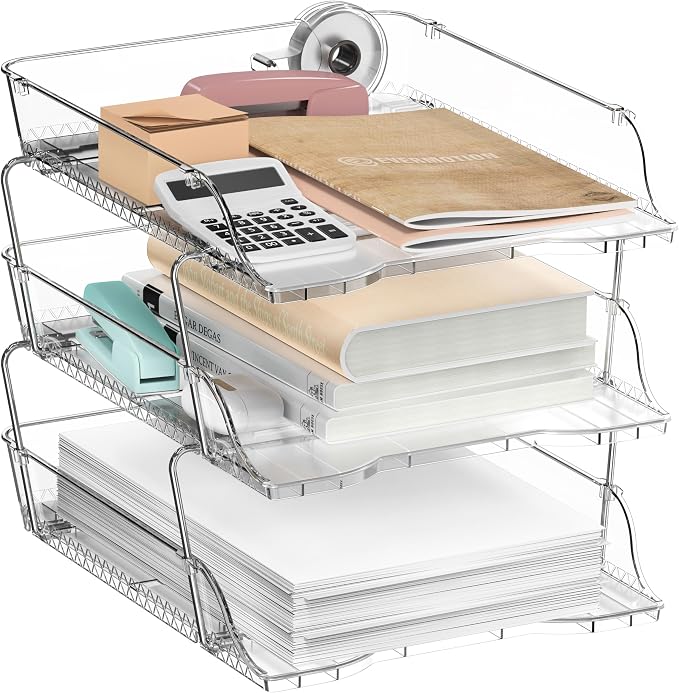 Simple Houseware 3-Tier Crystal Clear Stackable Document Letter Tray Paper by SimpleHouseware