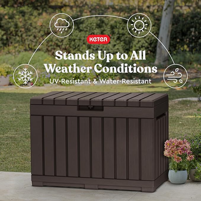 Keter Kentwood 50 Gal Outdoor Storage Box and Patio Side Table | Brown - Image 5