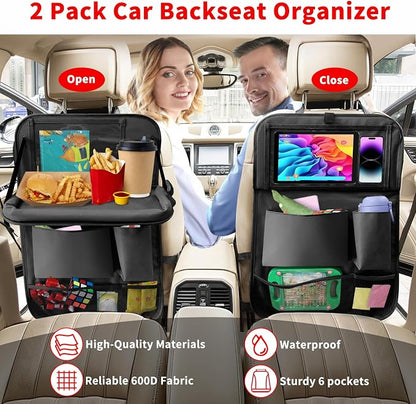 Car Backseat Organizer with Tablet Holder, 6 Storage Pockets Foldable Table - Image 5