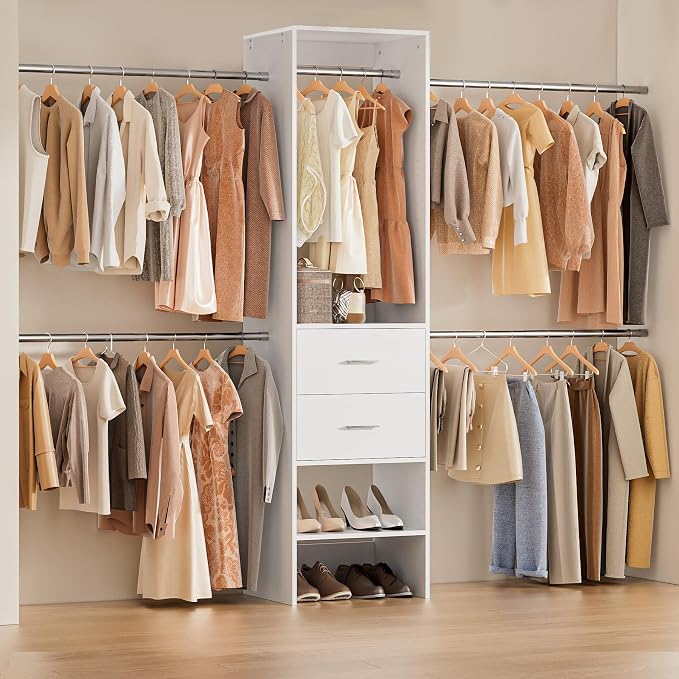 Closet System with Drawer, 5-8FT Closet Organizers System with 5 Adjustable by MOCHAR