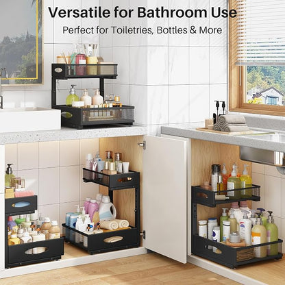 Under Sink Organizer, 2 Pack 2 Tier Pull Out Under Cabinet Organizer Shelf - Image 9