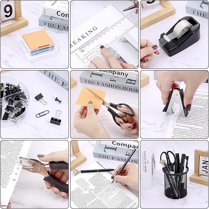 17 in 1 Black Desk Organizers and Accessories Set, 3 Office Desk Supplies - Image 5