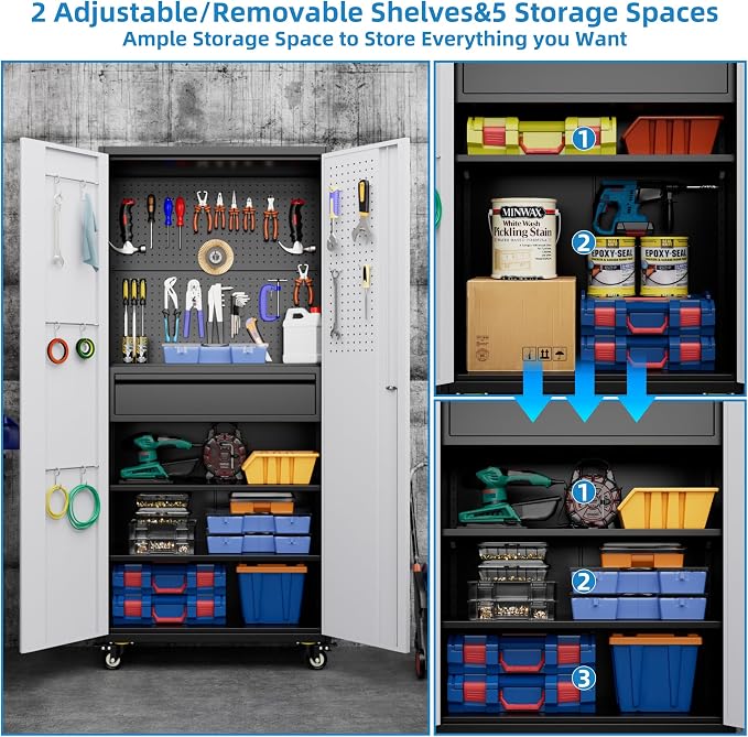 Metal Garage Cabinet with Wheels, Assembly Required - Image 6