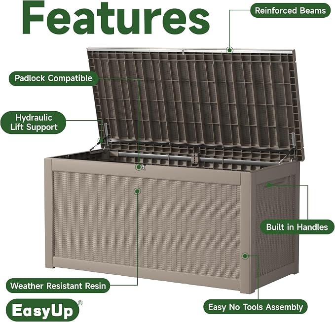 EasyUp 320 Gallon Outdoor Storage Box Waterproof, UV Resistant Resin Deck Box - Image 3