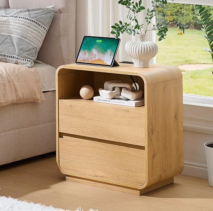 Modern Nightstand Set of 2, 23.2" Large Wood Bedside Table - Image 2