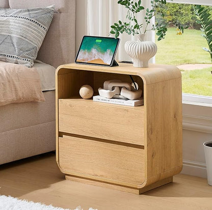 Modern Nightstand Set of 2, 23.2" Large Wood Bedside Table - Image 2