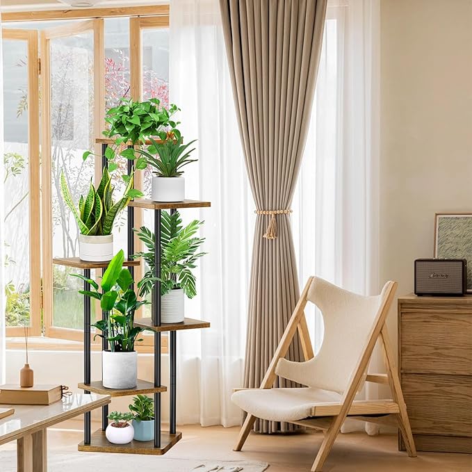 6 Tier Plant Stand Indoor, Thickened Metal Wood Corner Plant Shelf Stands - Image 5