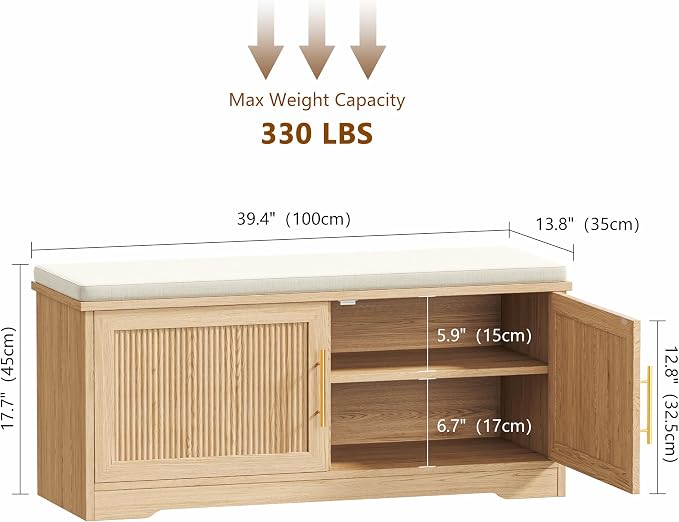 Keehusux 39.4" Fluted Shoe Storage Bench - Image 2