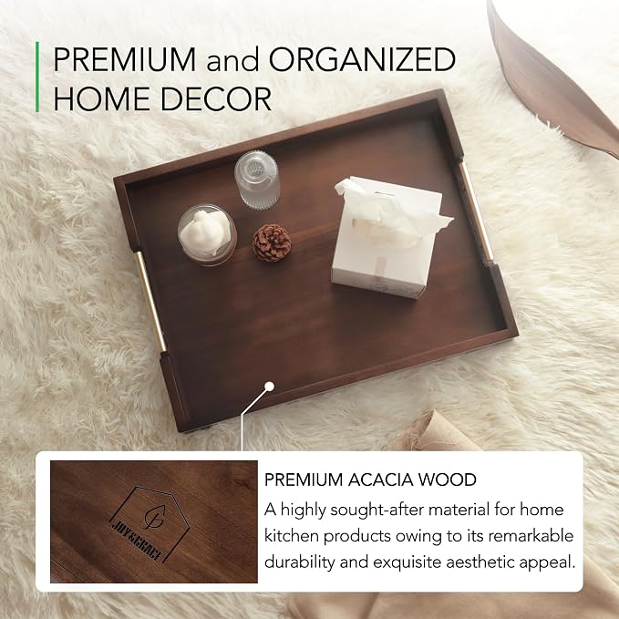 Joy&Grace Ottoman Tray for Living Room, Large Acacia Wooden Serving Tray - Image 4