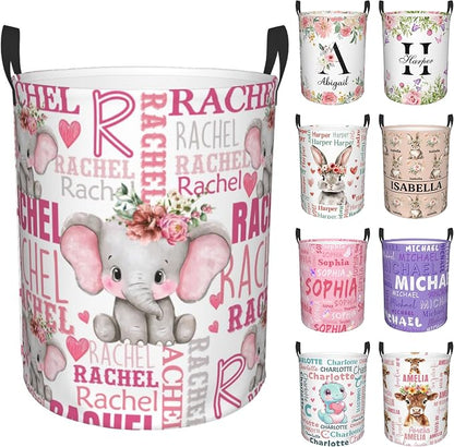 Custom Name Laundry Hamper, Personalized Elephant Laundry Basket by Kirendle