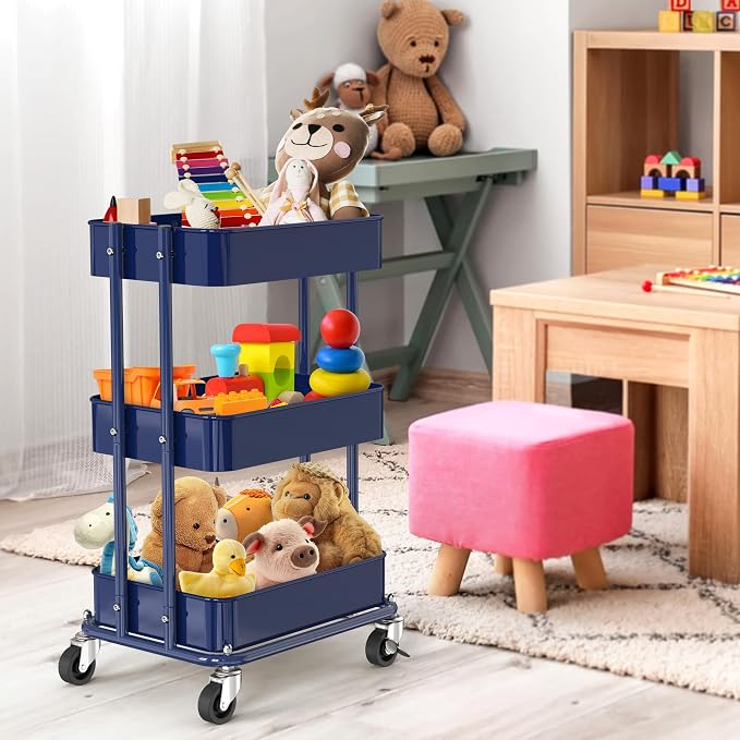 Simple Houseware 3-Tier Compact Utility Rolling Cart, Low 24” Height Fits Under - Image 5