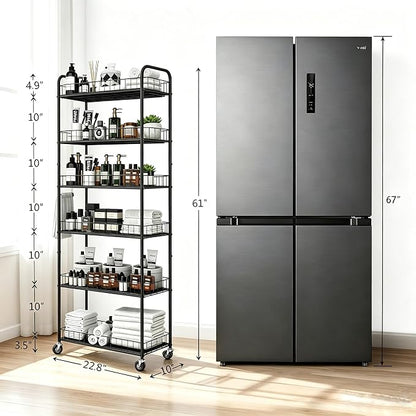 Slim Rolling Storage Cart with Wheels, 10in 6 Tier Black | Narrow Space Rolling - Image 6