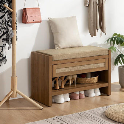 SICOTAS Rattan Shoe Bench Entryway Bench - Image 9