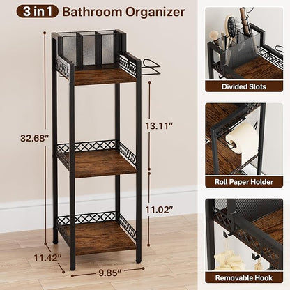Bathroom Storage Shelf Hair Dryer Holder, 3-Tier Narrow Metal Standing Rack - Image 3